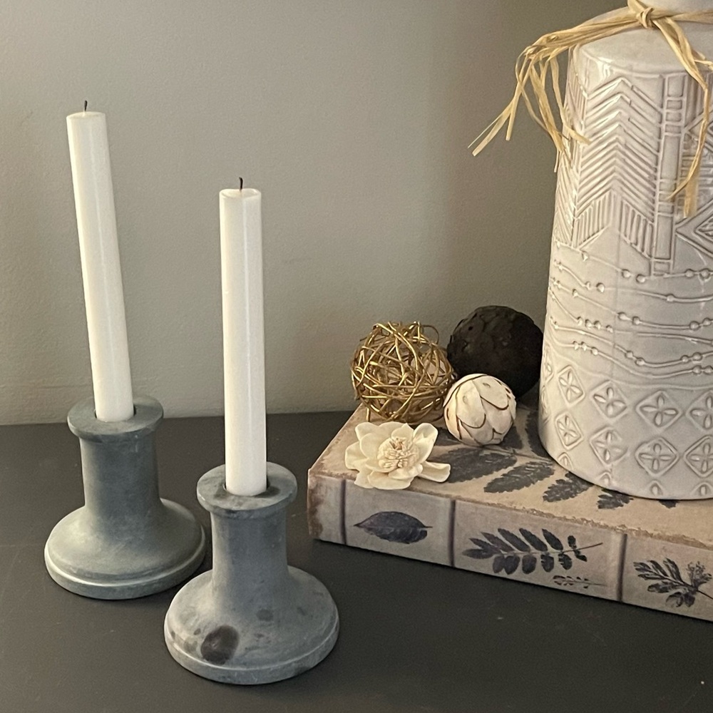 Studio McGee Taper Candle Holder Set - Soapstone Gray, Short (Set of 2)